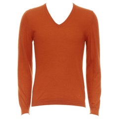 GUCCI 100% cashmere burnt orange V-neck GG logo embroidery sweater L