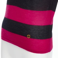 GUCCI 100% cashmere pink black GG charm collar puff sleeve polo shirt IT38 XS