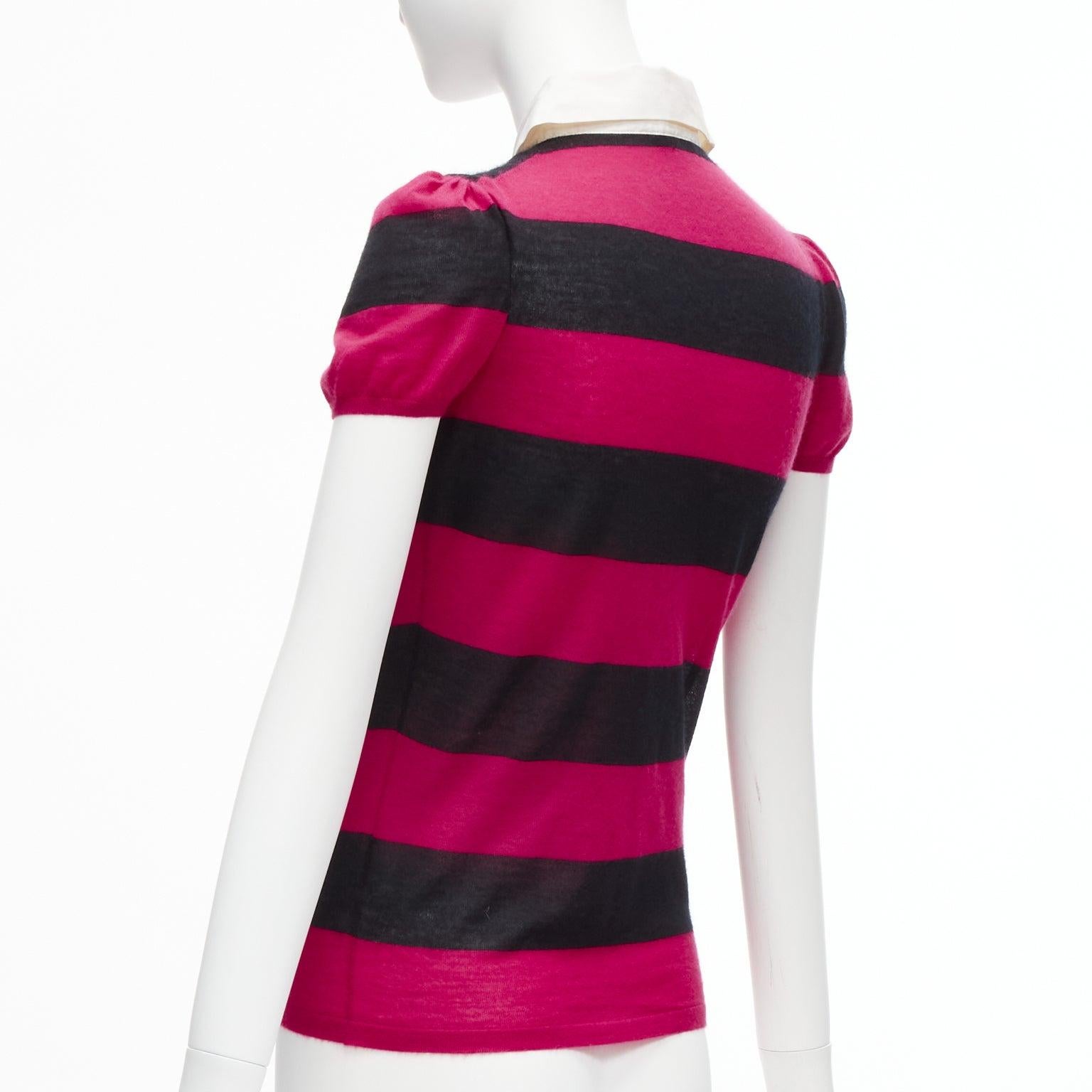 GUCCI 100% cashmere pink black GG charm collar puff sleeve polo shirt IT38 XS 1