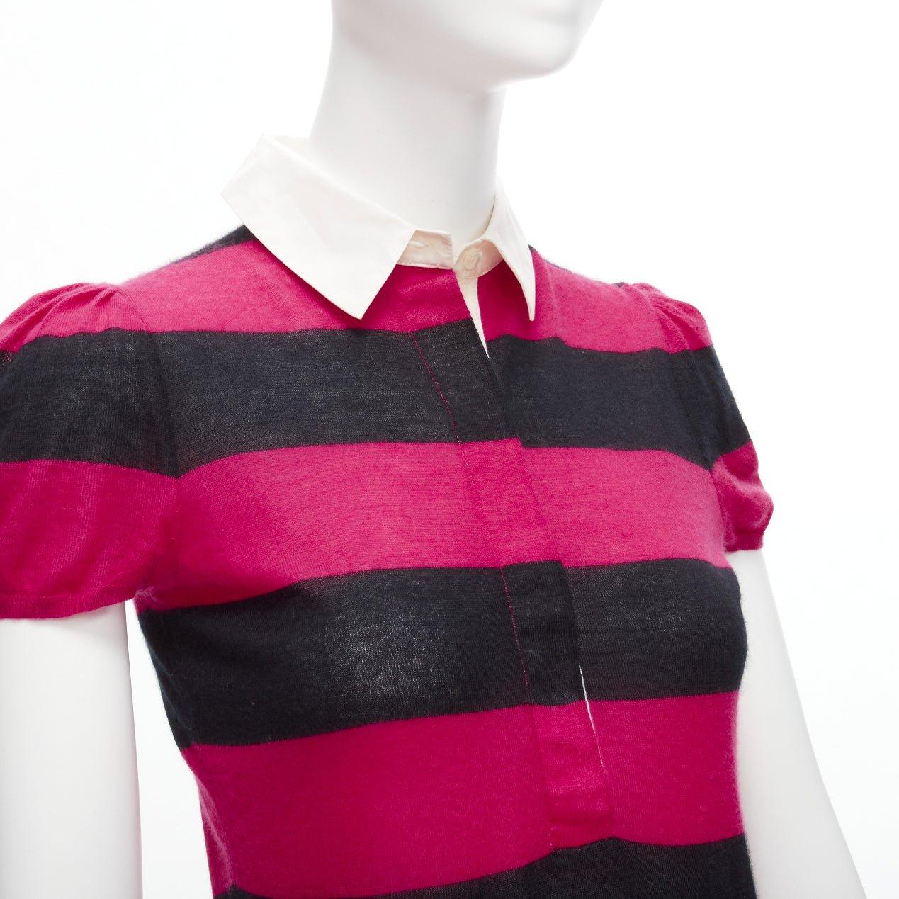 GUCCI 100% cashmere pink black GG charm collar puff sleeve polo shirt IT38 XS 2