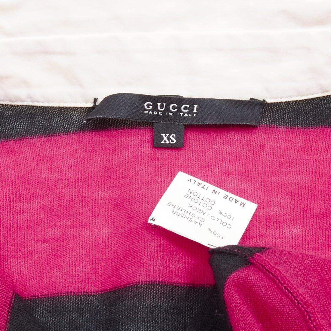 GUCCI 100% cashmere pink black GG charm collar puff sleeve polo shirt IT38 XS 4