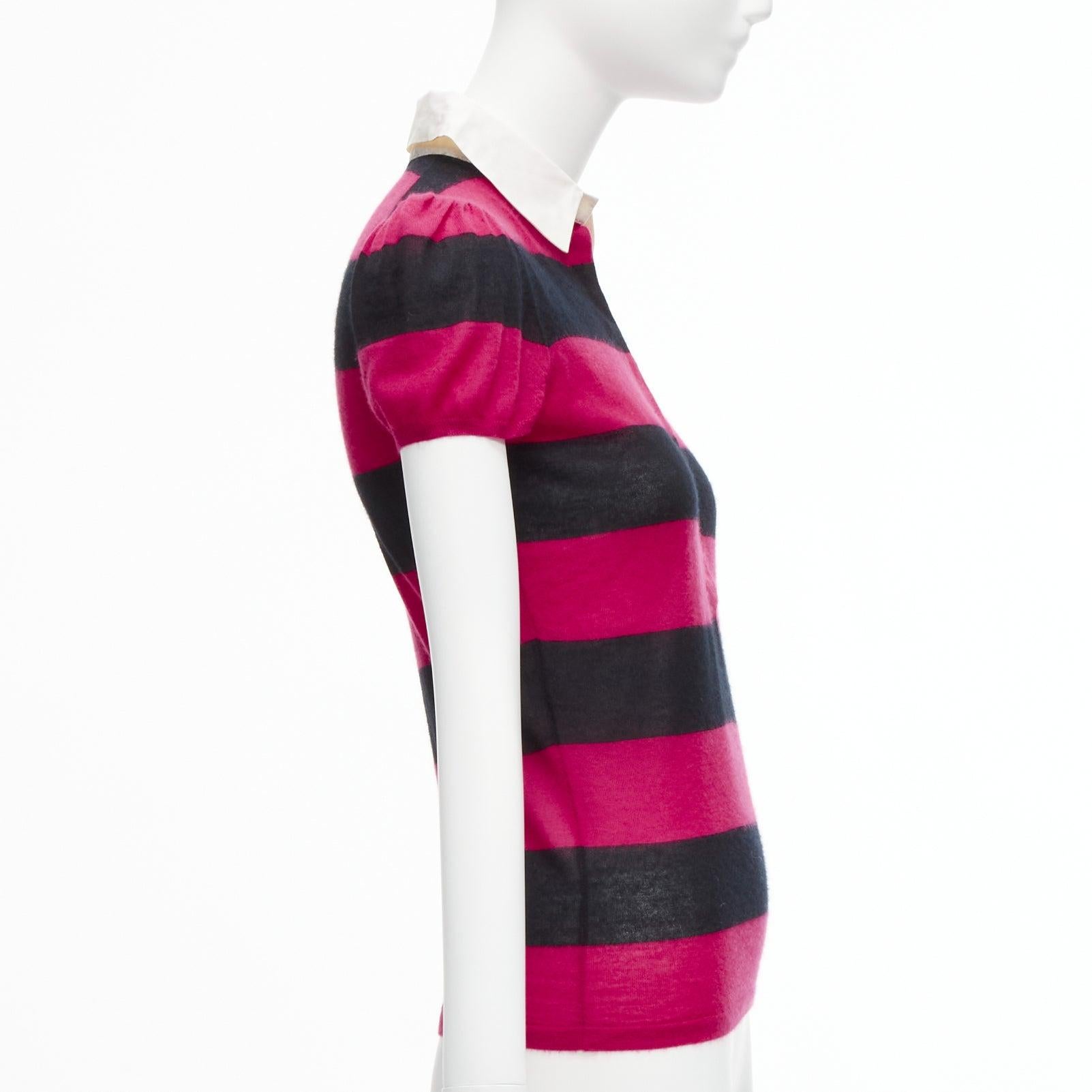 GUCCI 100% cashmere pink black GG logo charm cotton collar puff sleeve polo shir In Fair Condition For Sale In Hong Kong, NT