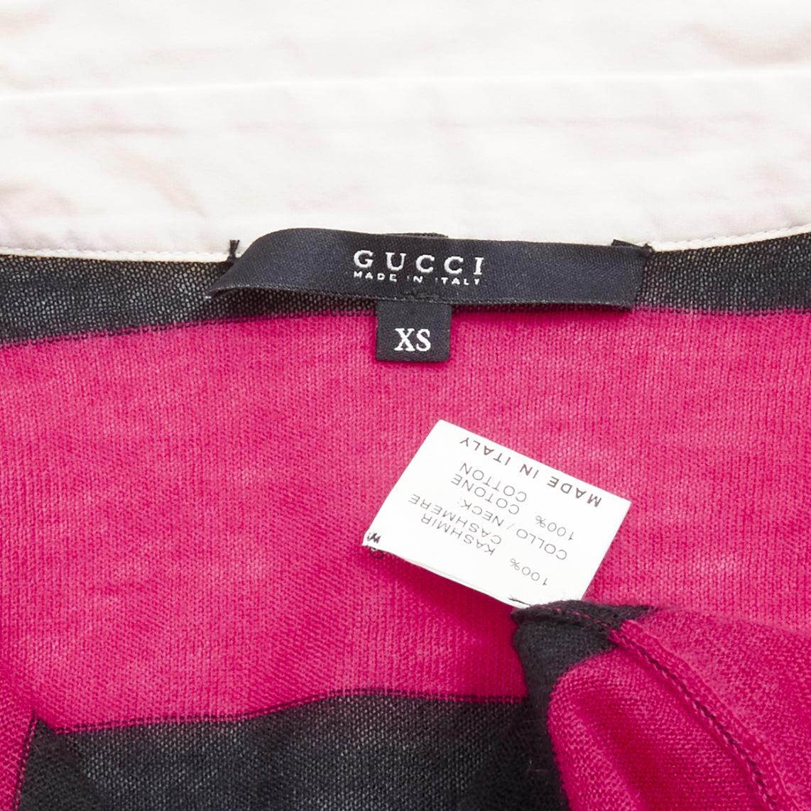 GUCCI 100% cashmere pink black GG logo charm cotton collar puff sleeve polo shir For Sale 4