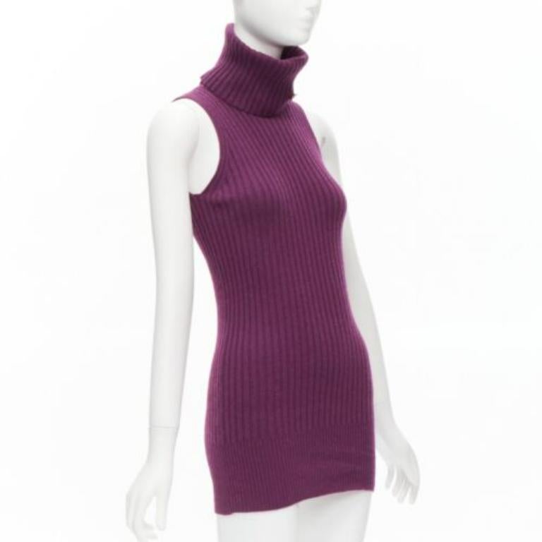 Purple GUCCI 100% cashmere purple gold charm turtleneck vest tunic sweater IT38 XS