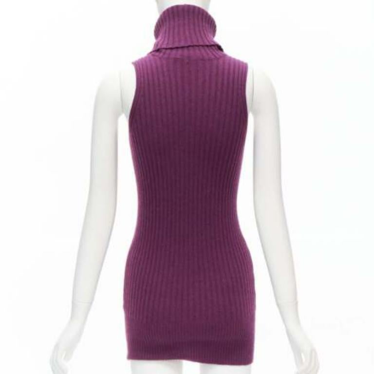 Women's GUCCI 100% cashmere purple gold charm turtleneck vest tunic sweater IT38 XS