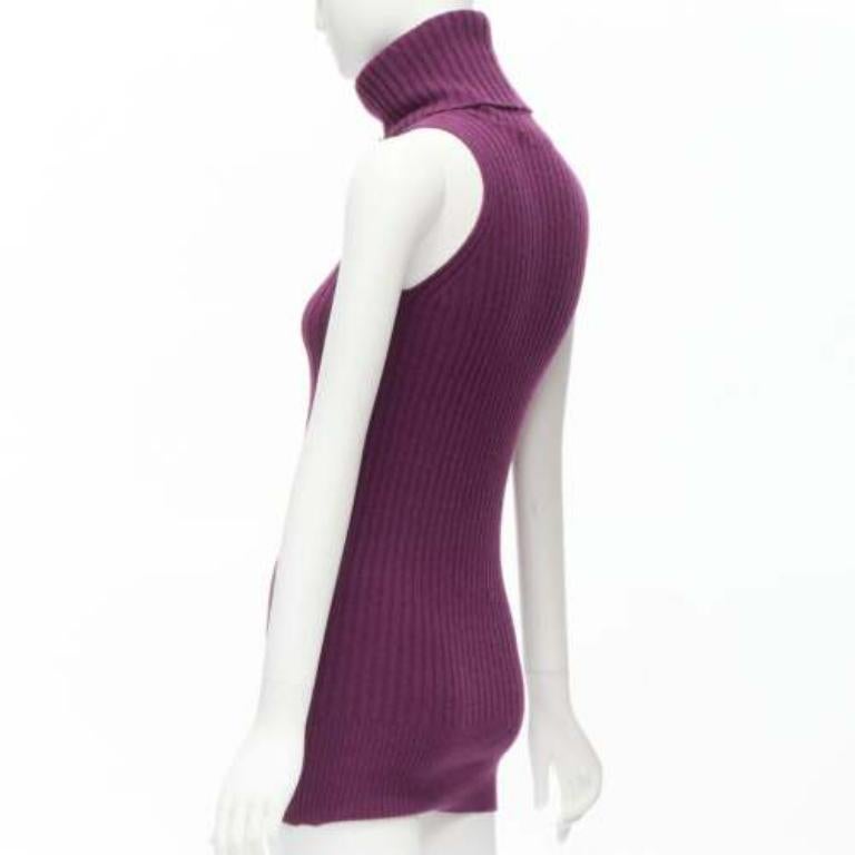 GUCCI 100% cashmere purple gold charm turtleneck vest tunic sweater IT38 XS 1
