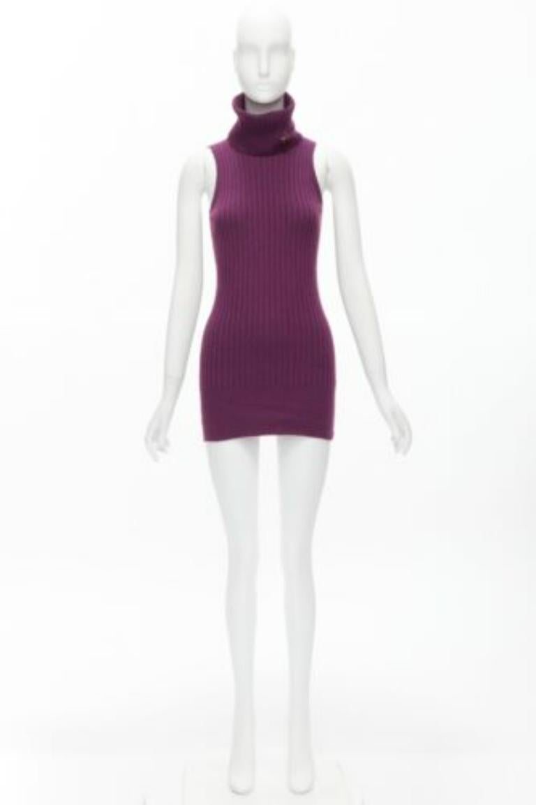 GUCCI 100% cashmere purple gold charm turtleneck vest tunic sweater IT38 XS 4