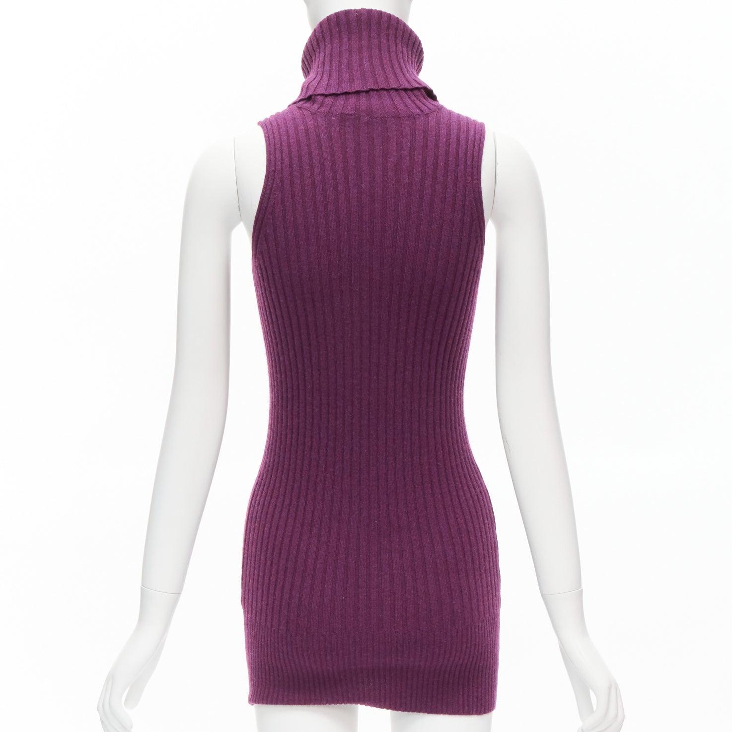 GUCCI 100% cashmere purple gold shield charm turtleneck vest tunic sweater IT38  For Sale 1