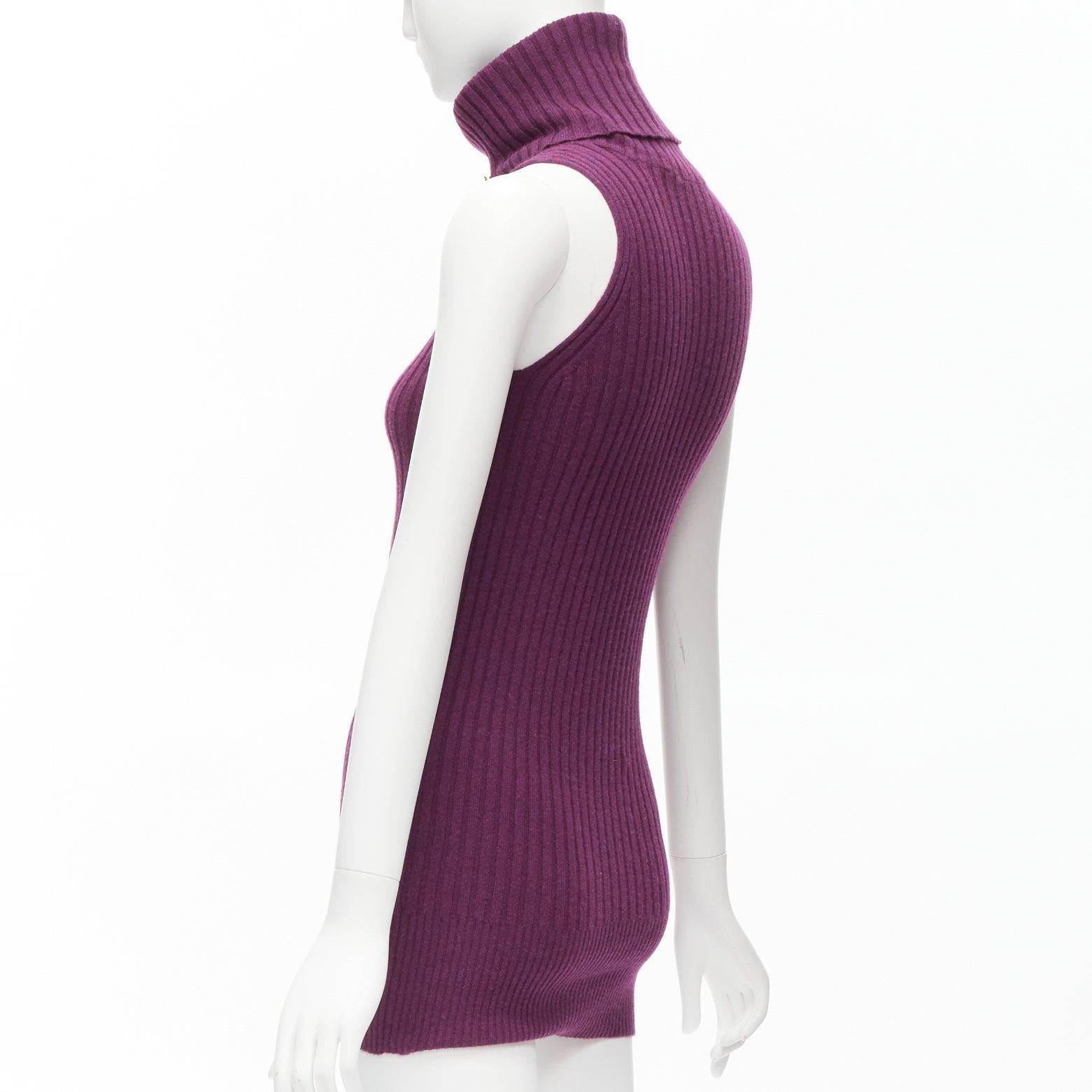 GUCCI 100% cashmere purple gold shield charm turtleneck vest tunic sweater IT38  For Sale 2