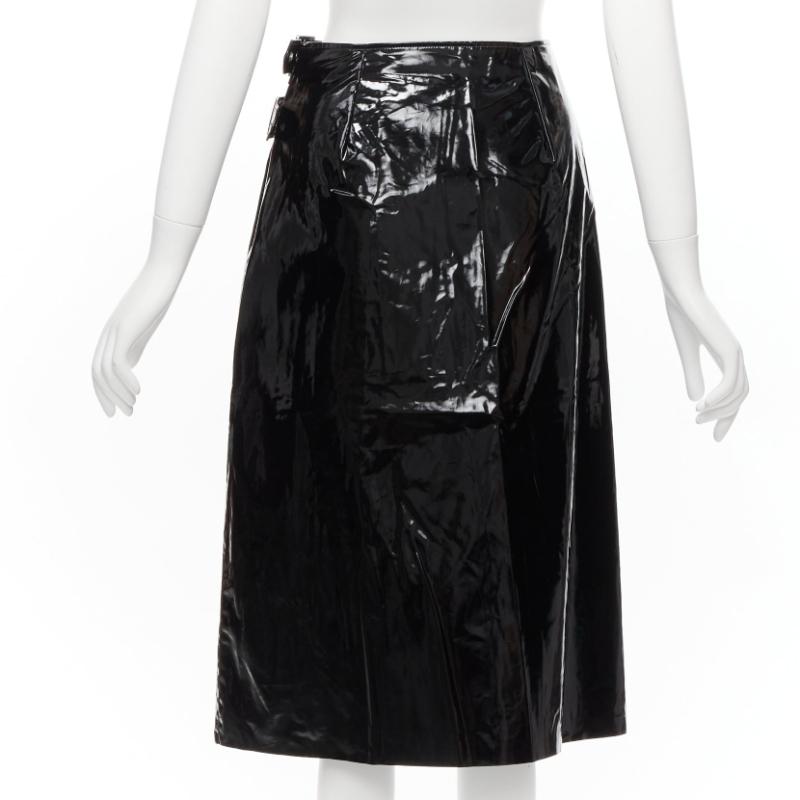 Women's GUCCI 100% coated cotton vinyl silver buckle punk kilt pleated skirt IT38 XS For Sale
