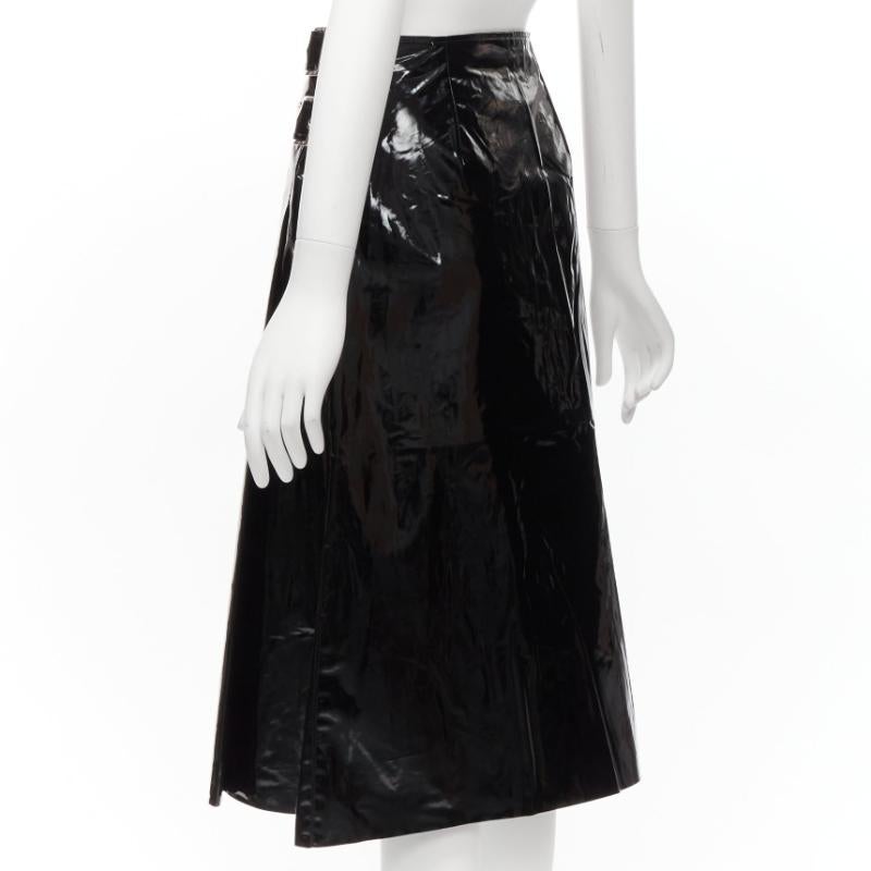 GUCCI 100% coated cotton vinyl silver buckle punk kilt pleated skirt IT38 XS For Sale 1