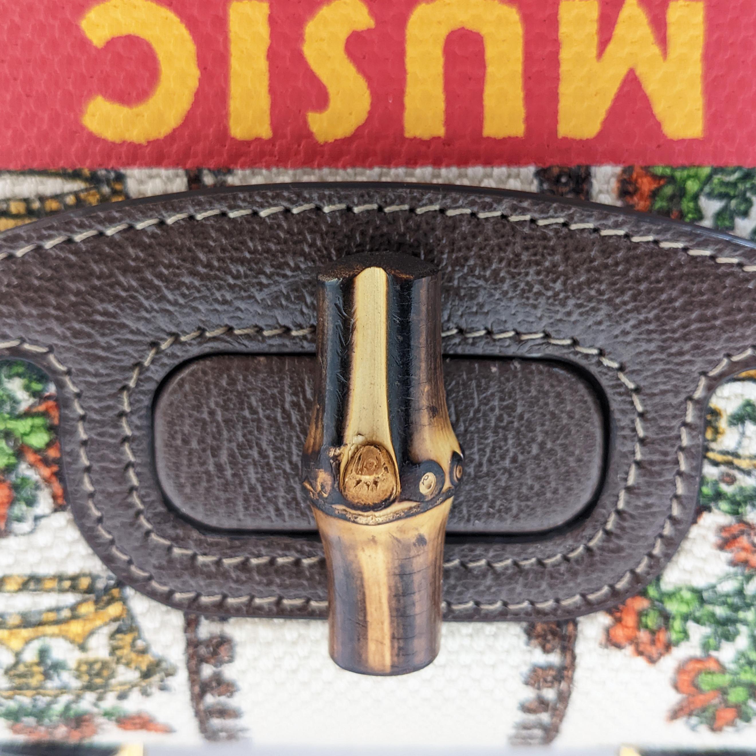 Gucci 100 Convertible Bamboo Top Handle Bag Limited Edition Canvas Mini In Excellent Condition In Denver, CO