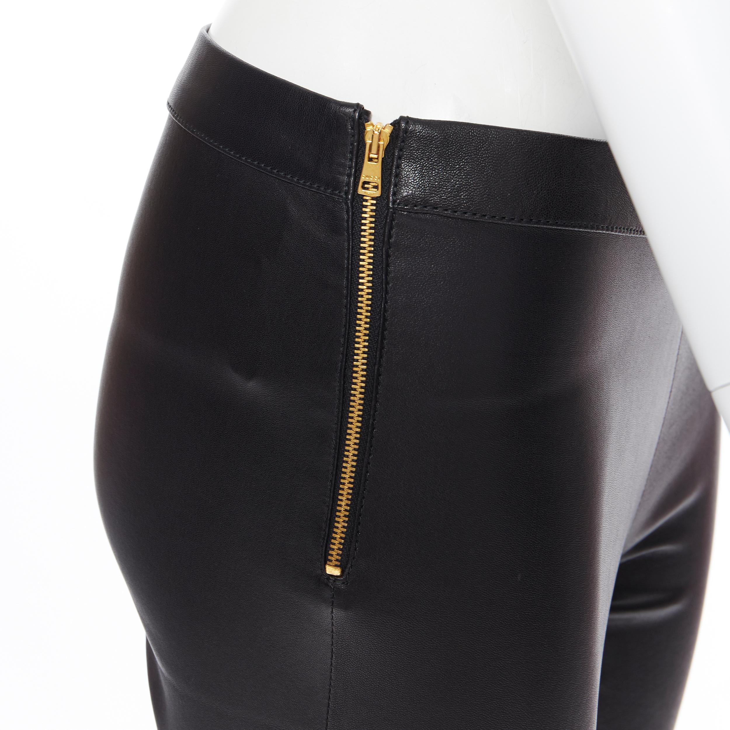 GUCCI 100% leather black gold zip side minimal stretchy skinng leg pants IT36 XS
Brand: Gucci
Model Name / Style: Leather pants
Material: Leather
Color: Black
Pattern: Solid
Extra Detail: Gold-tone side zip closure. Mid rise. Skinny leg.
Made in: