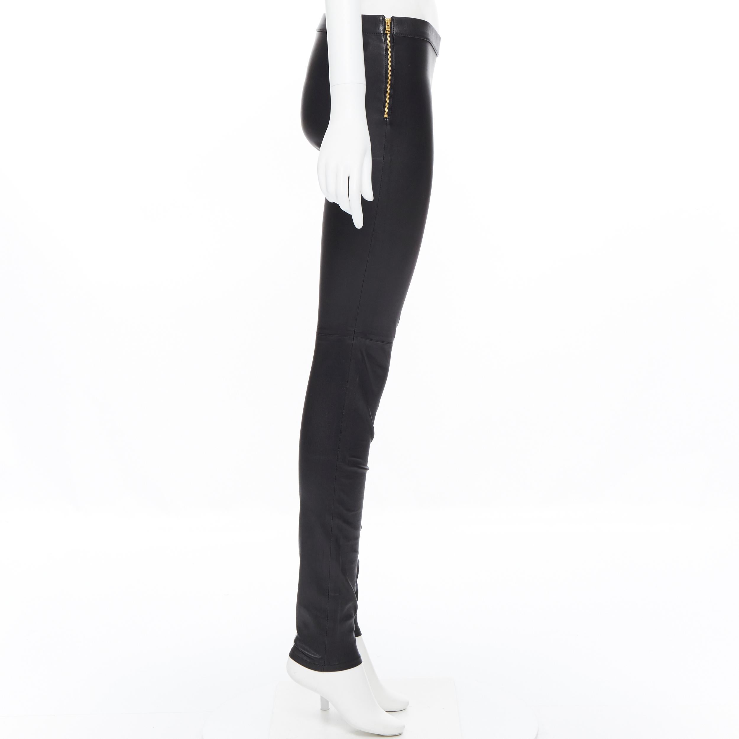 GUCCI 100% leather black gold zip side minimal stretchy skinng leg pants IT36 XS In Excellent Condition In Hong Kong, NT