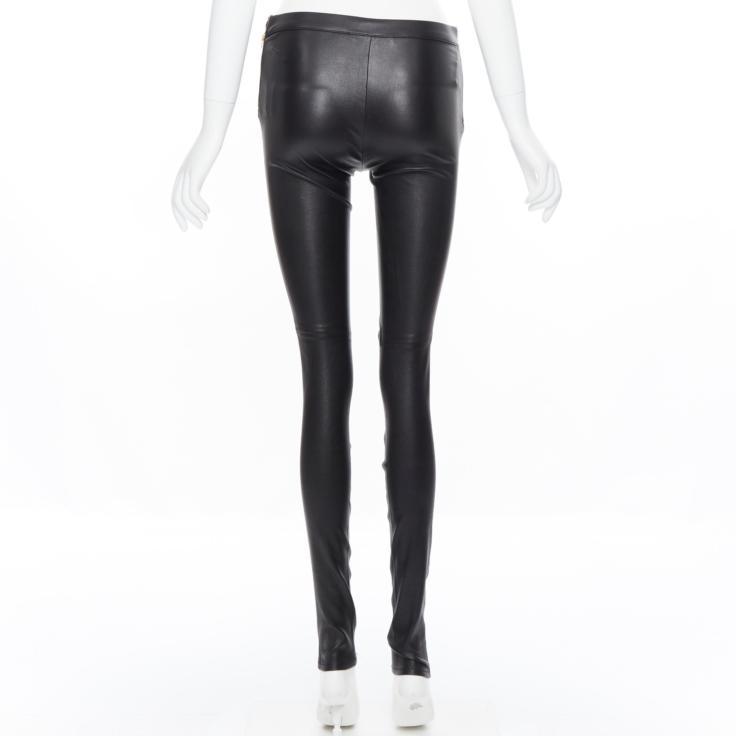 Women's GUCCI 100% leather black gold zip side minimal stretchy skinng leg pants IT36 XS