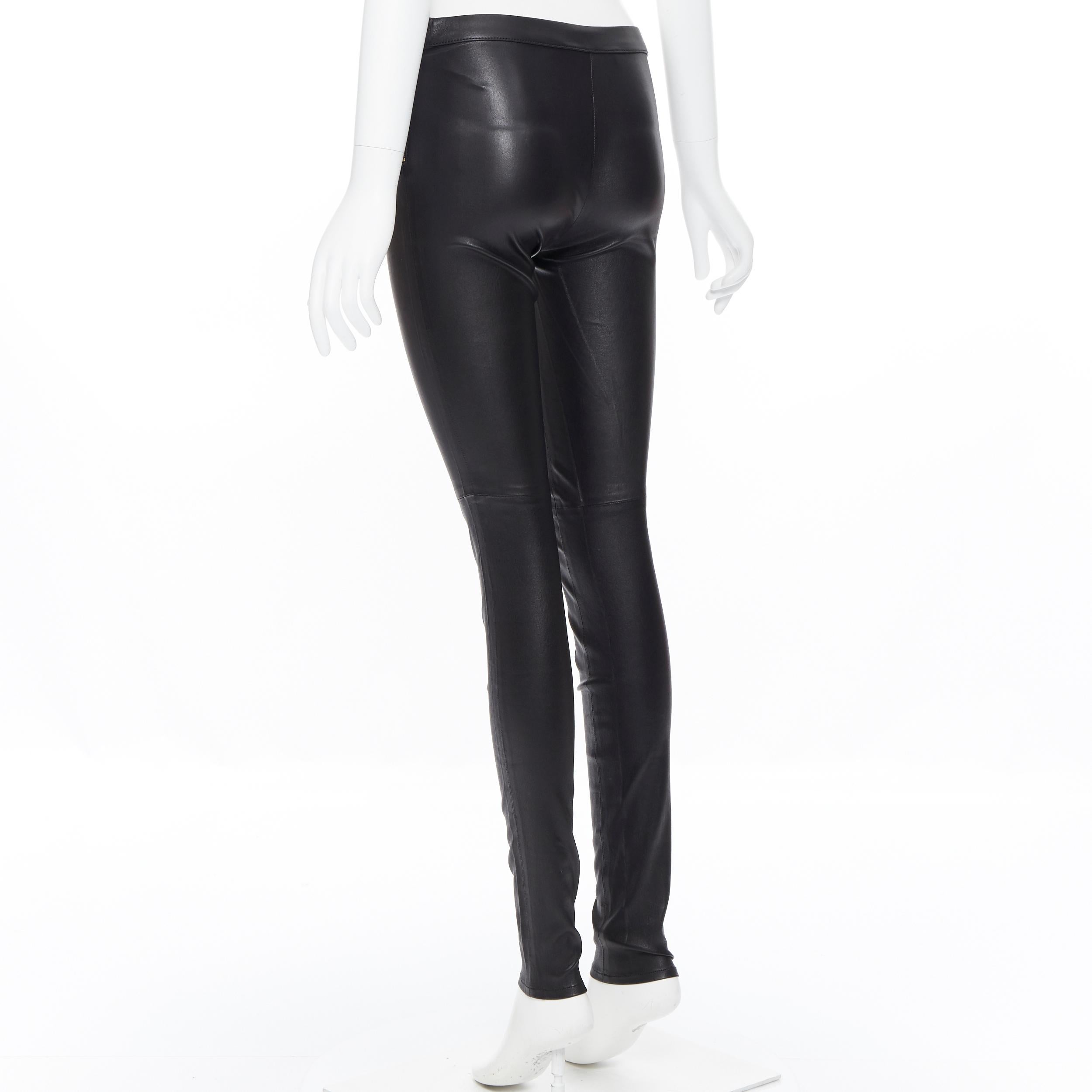 GUCCI 100% leather black gold zip side minimal stretchy skinng leg pants IT36 XS 1