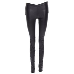 GUCCI 100% leather black gold zip side minimal stretchy skinng leg pants IT36 XS