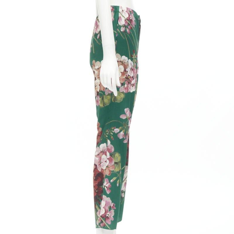 GUCCI 100% silk Blooms green pink floral print pajama pants IT36 XS In Excellent Condition For Sale In Hong Kong, NT
