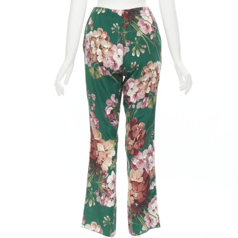 Women's GUCCI 100% silk Blooms green pink floral print pajama pants IT36 XS For Sale