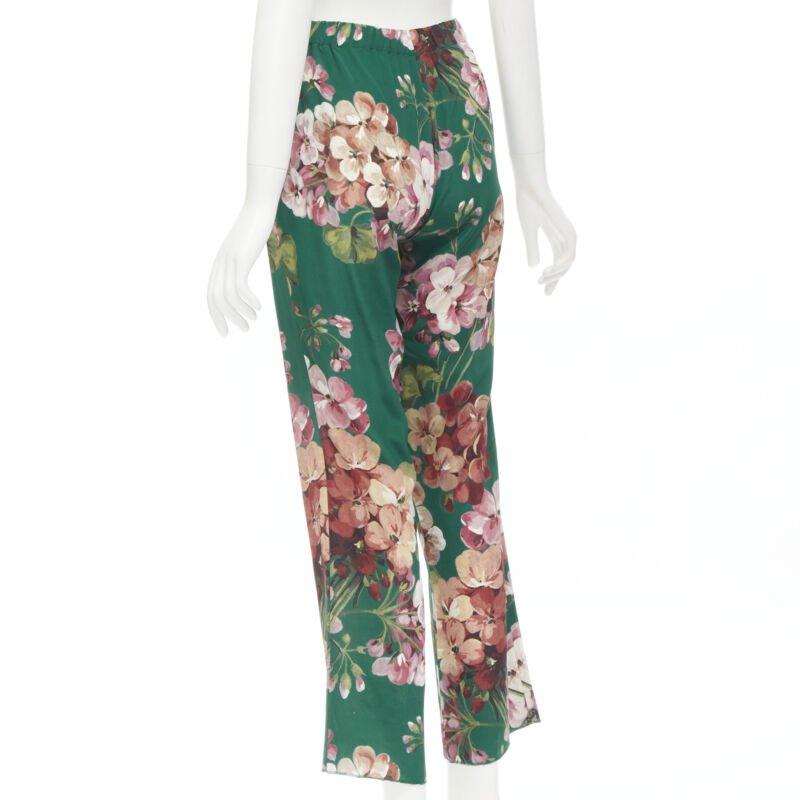 GUCCI 100% silk Blooms green pink floral print pajama pants IT36 XS For Sale 1