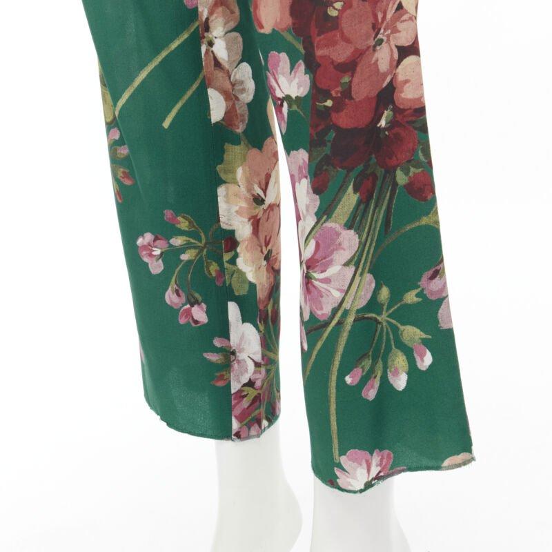GUCCI 100% silk Blooms green pink floral print pajama pants IT36 XS For Sale 2