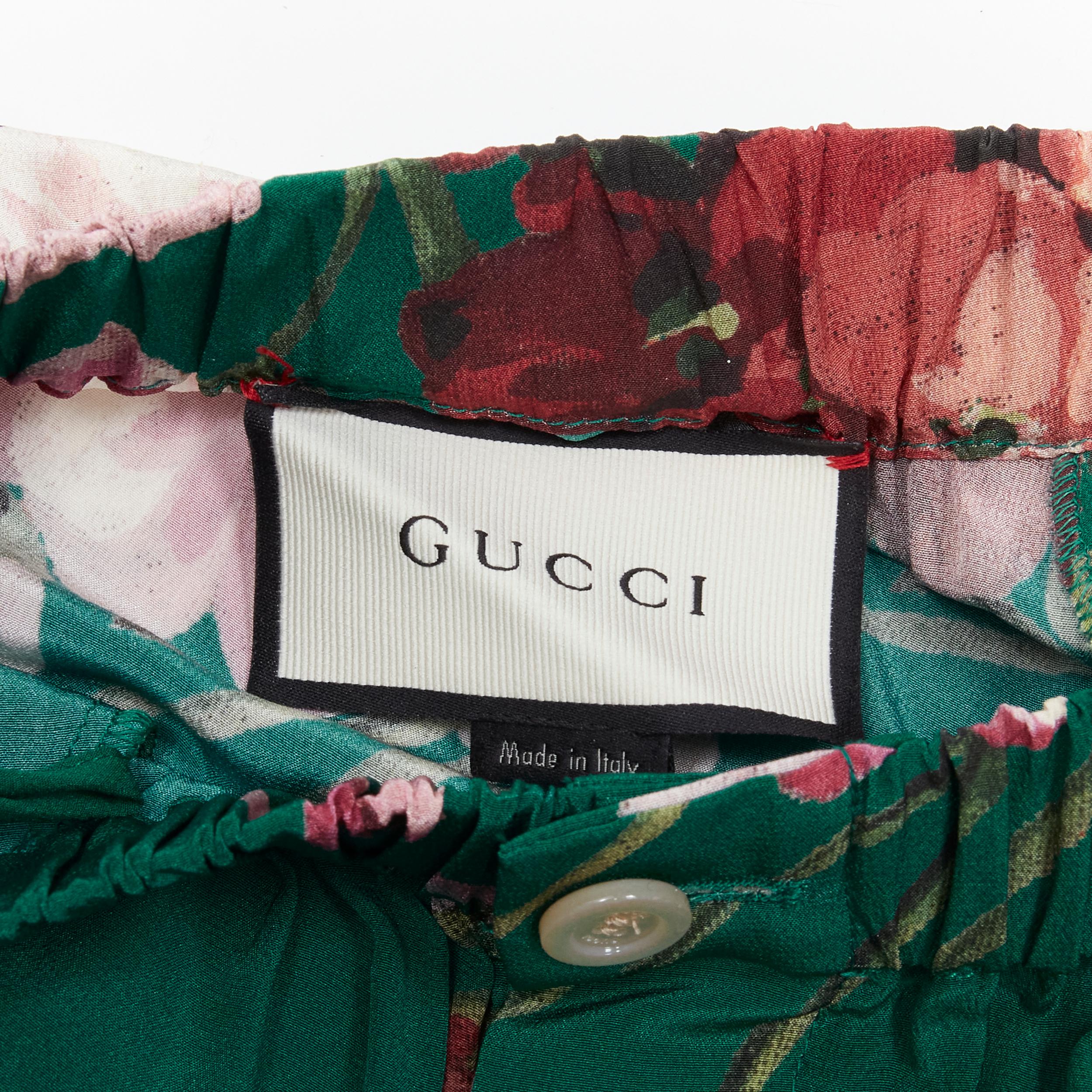 Women's GUCCI 100% silk Blooms green pink floral print pajama pants IT36 XS For Sale