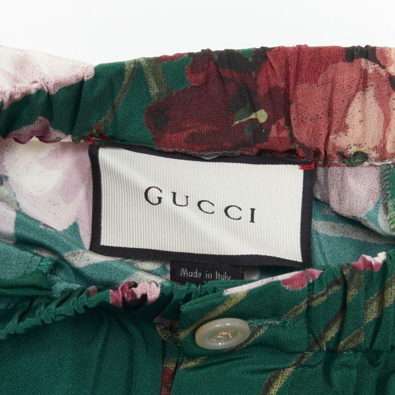 GUCCI 100% silk Blooms green pink floral print pajama pants IT36 XS For Sale 3