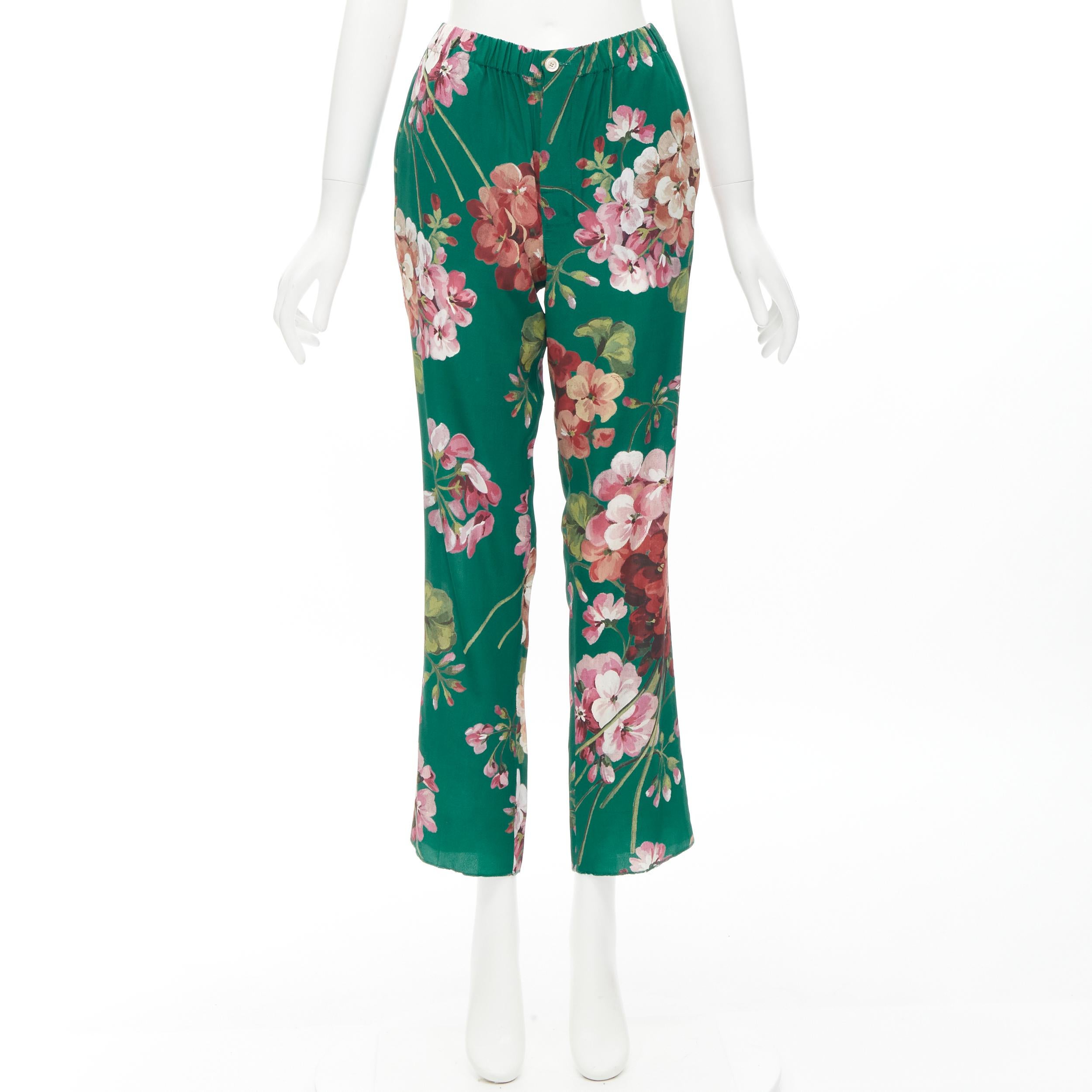 GUCCI 100% silk Blooms green pink floral print pajama pants IT36 XS For Sale 1