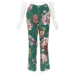 GUCCI 100% silk Blooms green pink floral print pajama pants IT36 XS