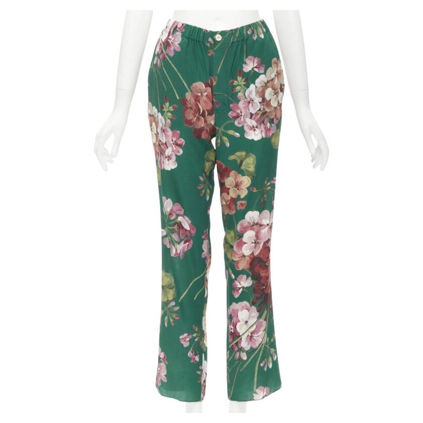 GUCCI 100% silk Blooms green pink floral print pajama pants IT36 XS For Sale