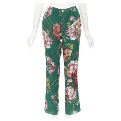 Gucci 100% soie Blooms vert rose imprimé floral pantalon de pyjama IT36 XS