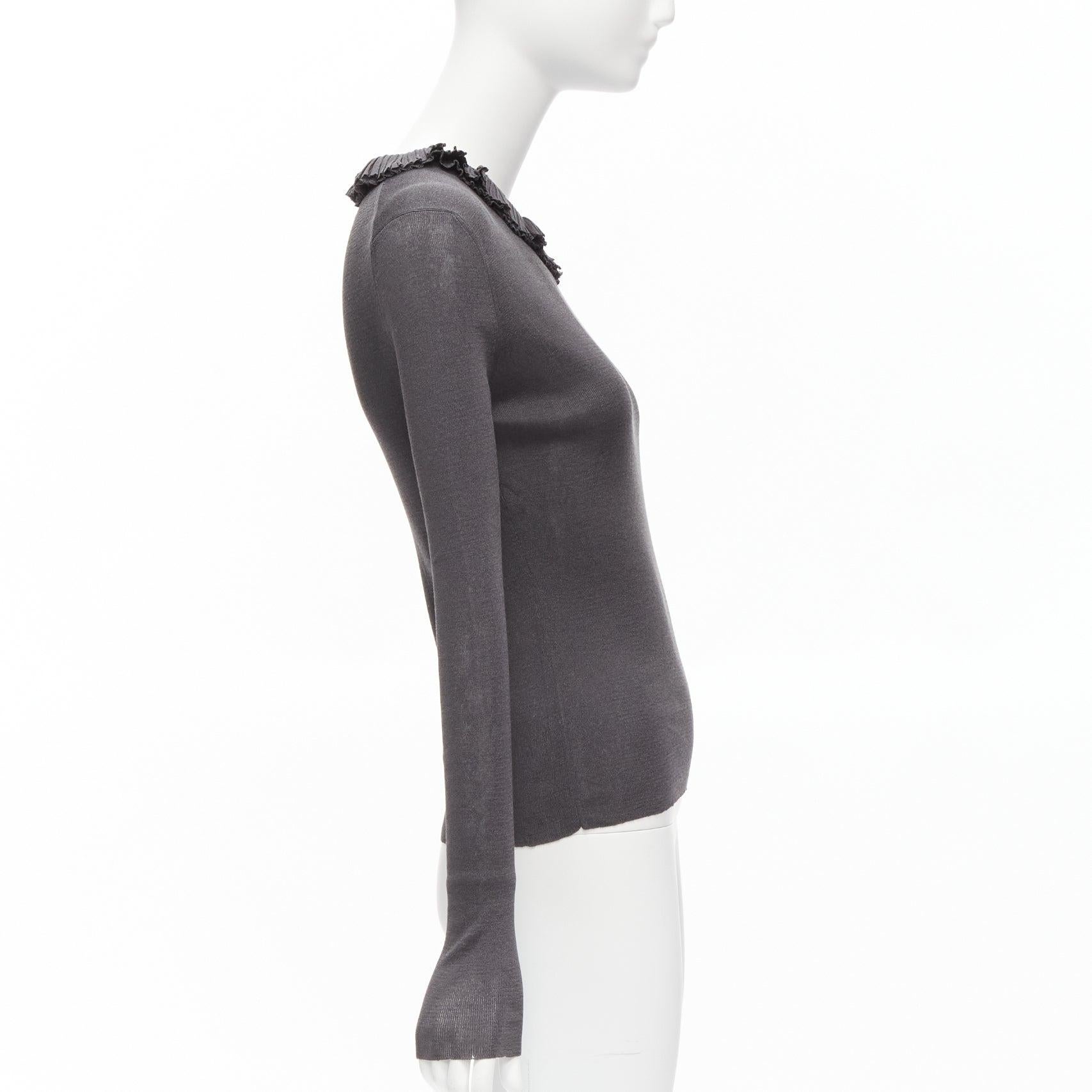 Women's GUCCI 100% silk grey asymmetric ruffle collar long sleeve top IT44 L