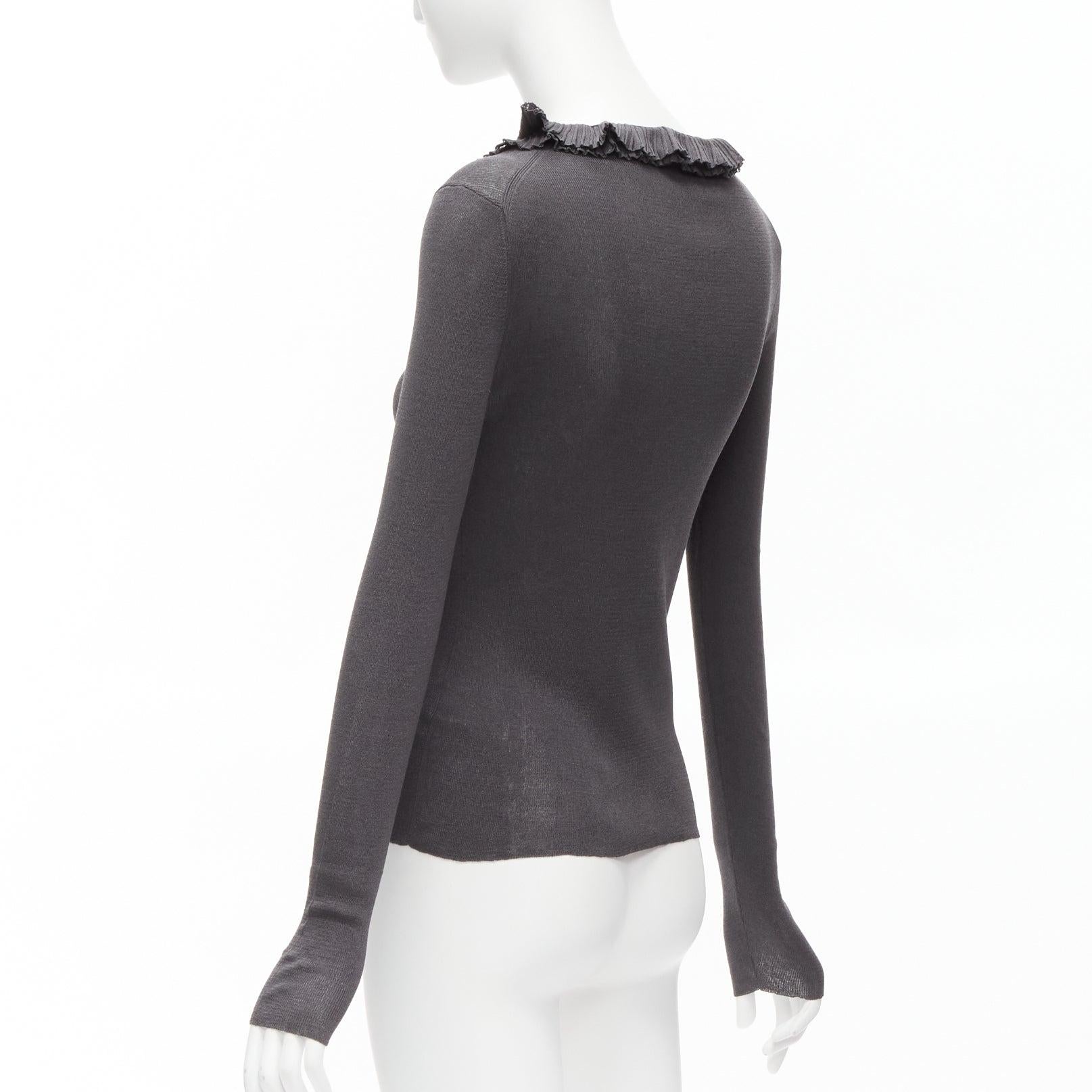 GUCCI 100% silk grey asymmetric ruffle collar long sleeve top IT44 L 2