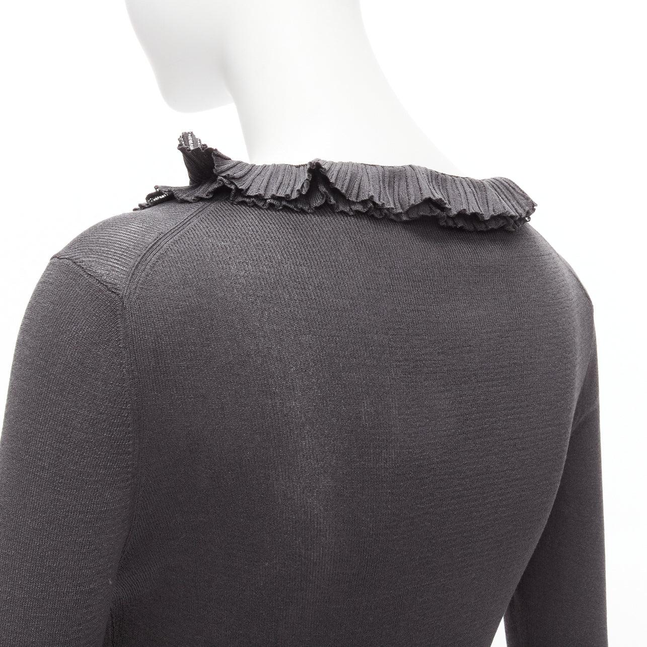 GUCCI 100% silk grey asymmetric ruffle collar long sleeve top IT44 L 3