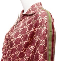 GUCCI 100% Seide rot-beige GG Supreme Monogrammdruck Netzbesatz Minikleid XXS