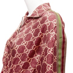 GUCCI 100% silk red beige GG supreme monogram print web trim mini dress XXS