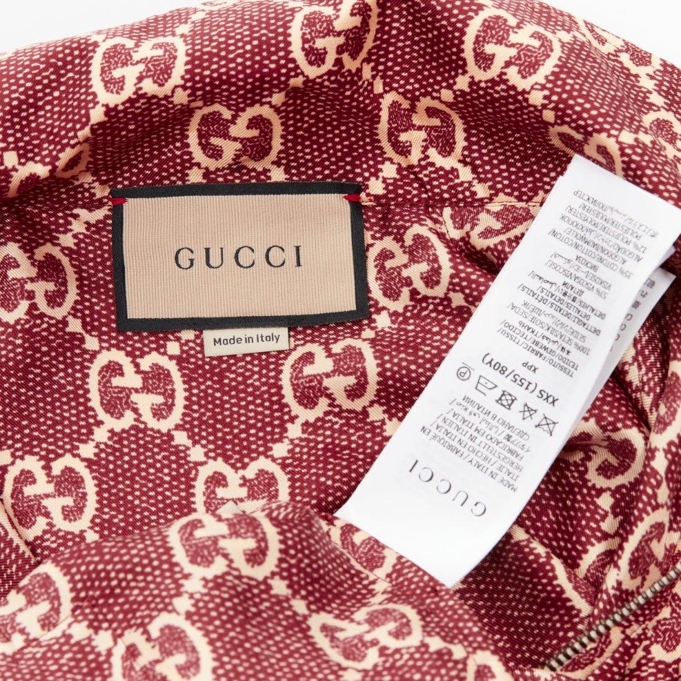 GUCCI 100% silk red beige GG supreme monogram print web trim mini dress XXS For Sale 3