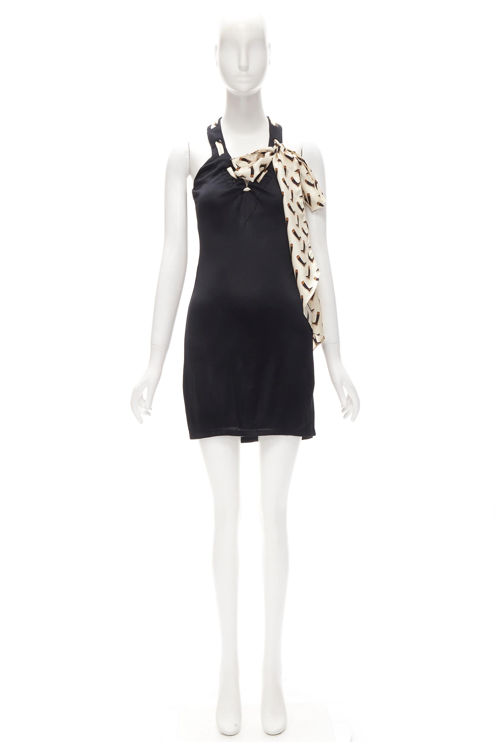 GUCCI 100% silk Riding Boot print scarf black mini dress IT38 XS For Sale 5