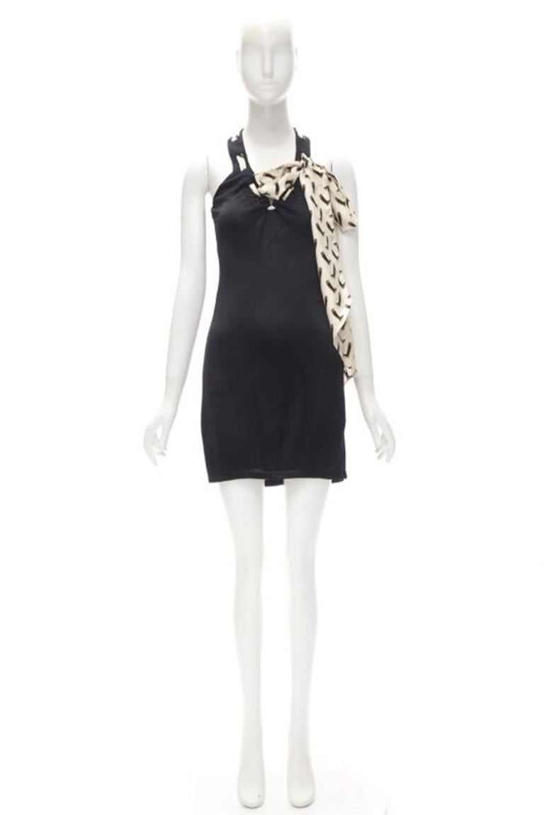 GUCCI 100% silk Riding Boot print scarf black mini dress IT38 XS For Sale 6