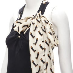 GUCCI 100% silk Riding Boot print scarf black mini dress IT38 XS