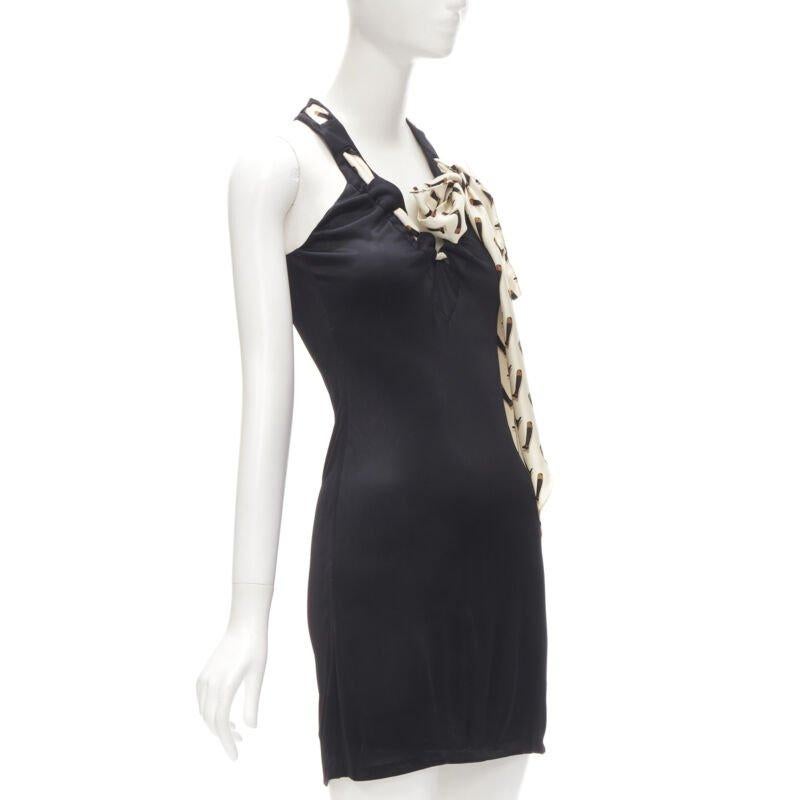 Black GUCCI 100% silk Riding Boot print scarf black mini dress IT38 XS For Sale