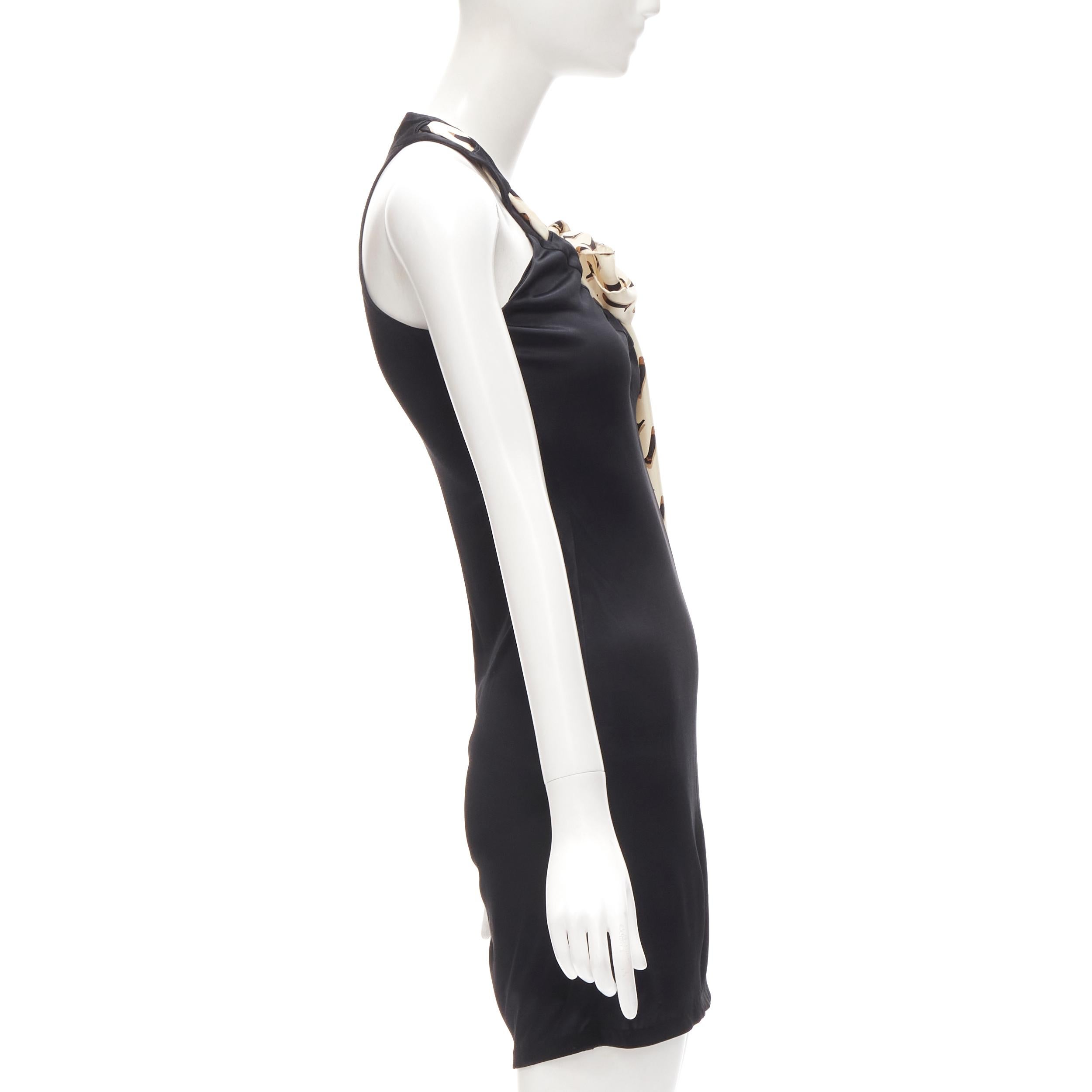 Black GUCCI 100% silk Riding Boot print scarf black mini dress IT38 XS For Sale