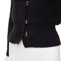 GUCCI 100% virgin wool gold hook bar ribbed knit cardigan XS