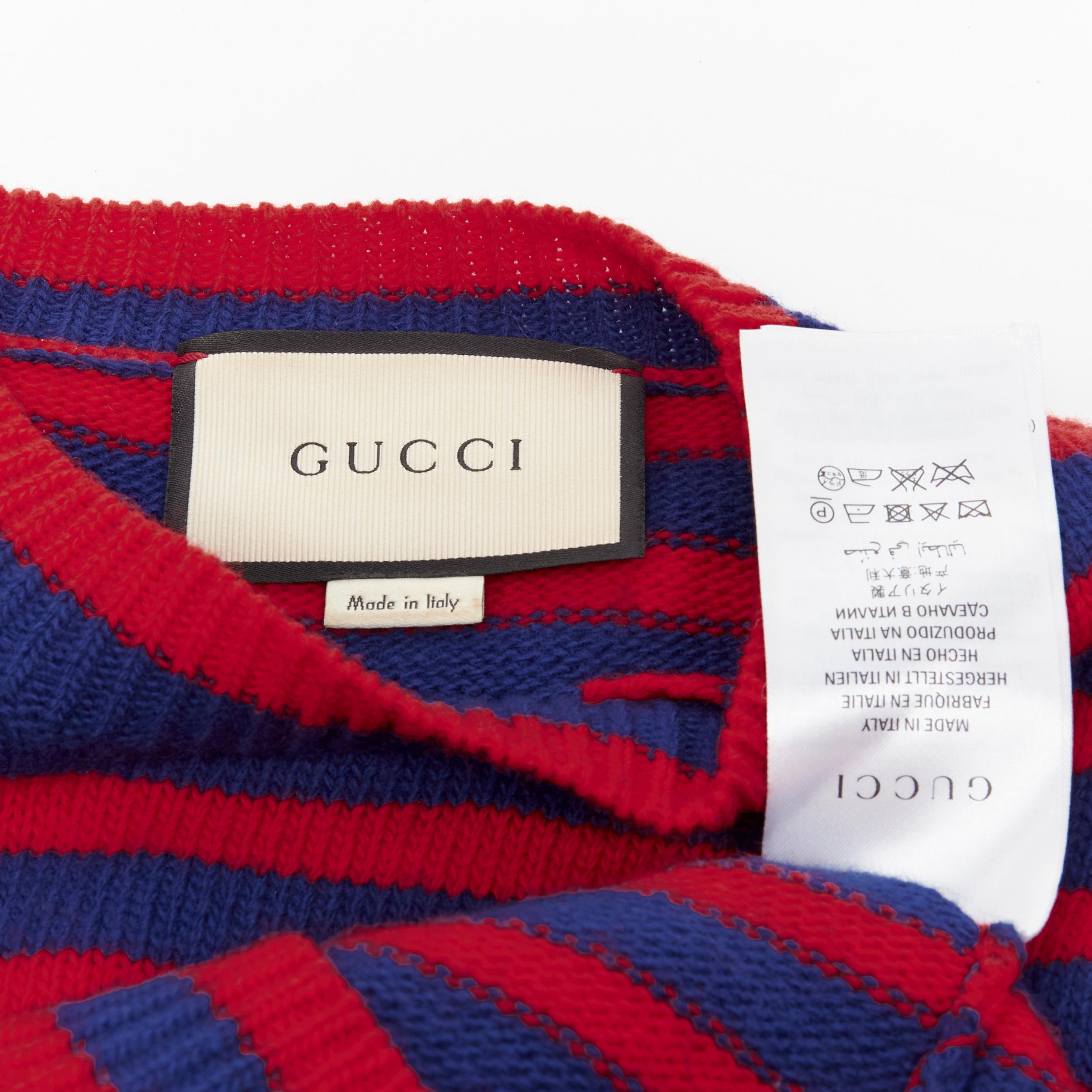 GUCCI 100% wool blue red striped Tiger embroidery long sleeve sweater S For Sale 2
