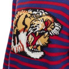 GUCCI 100% wool blue red striped Tiger embroidery long sleeve sweater S