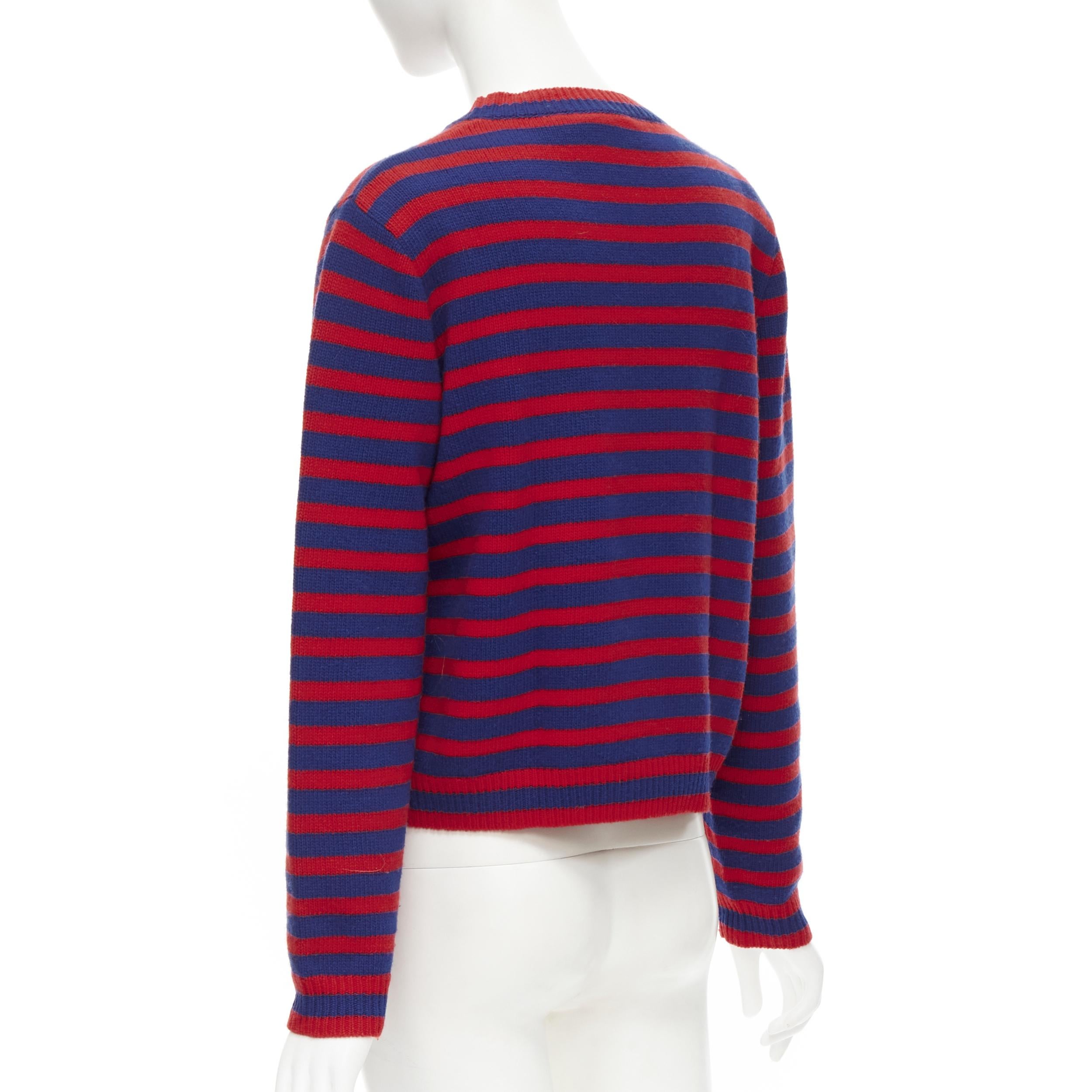 Purple GUCCI 100% wool blue red striped Tiger embroidery long sleeve sweater S For Sale
