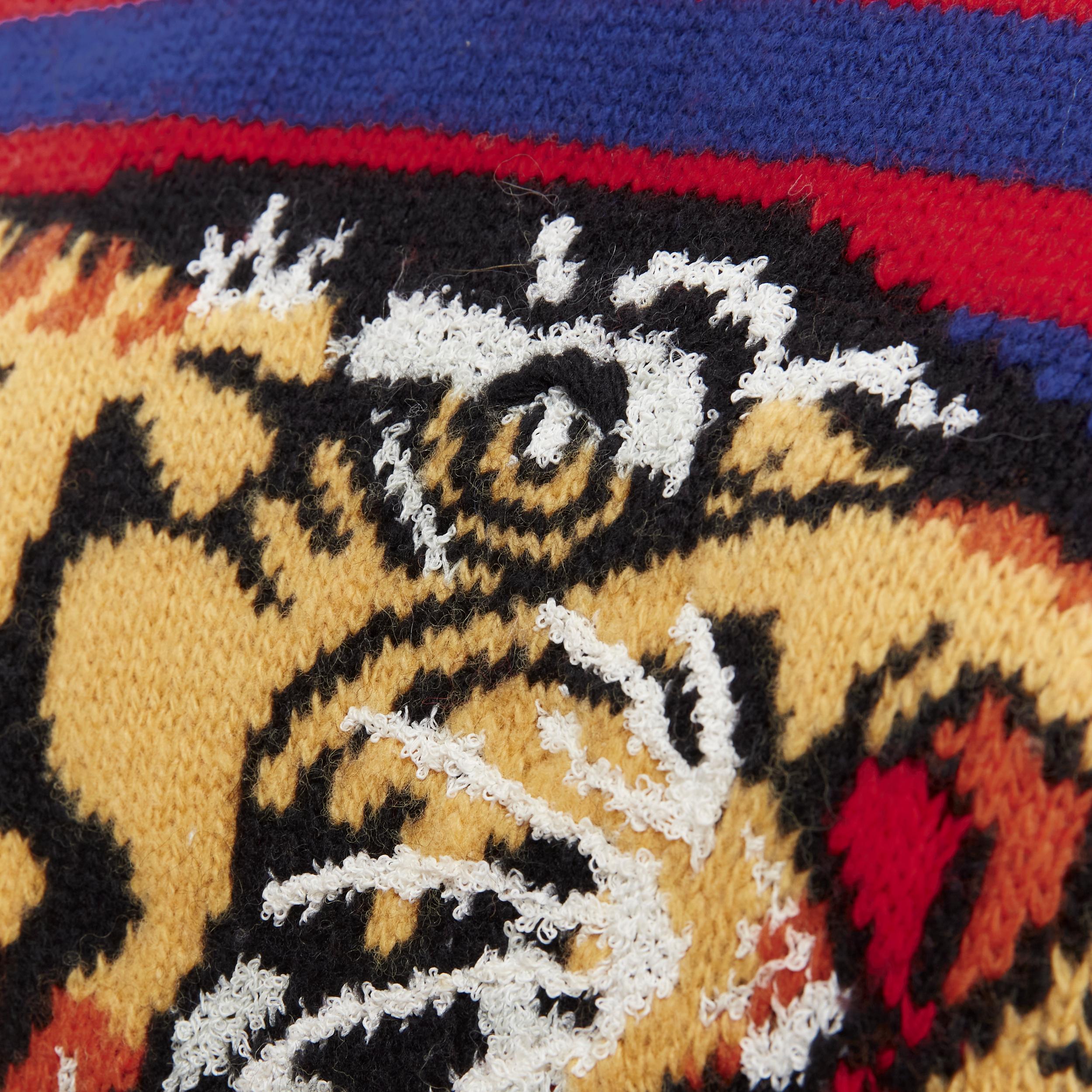 GUCCI 100% wool blue red striped Tiger embroidery long sleeve sweater S In Excellent Condition For Sale In Hong Kong, NT