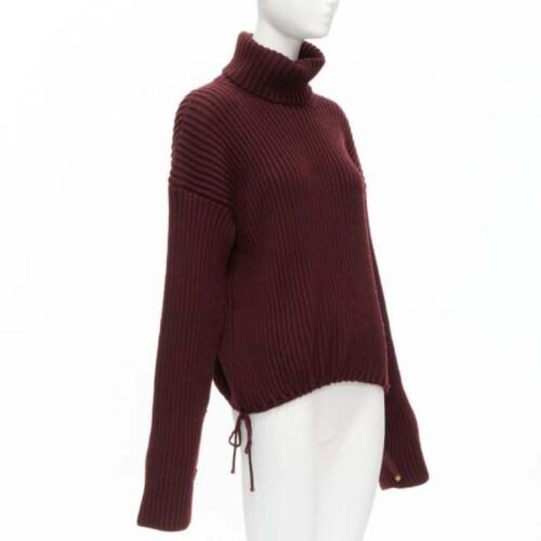 Rouge GUCCI 100% laine bordeaux Brown pull à col roulé à manches tombantes IT38 XS en vente