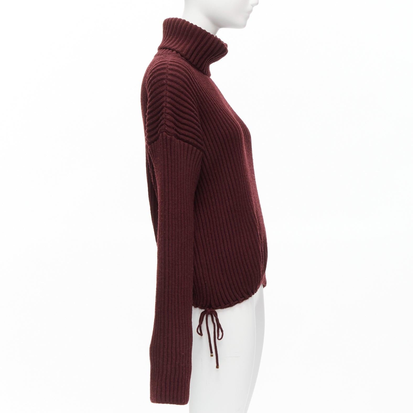 Women's GUCCI 100% wool burgundy brown tie side drop sleeve turtleneck jumper IT38 XS For Sale