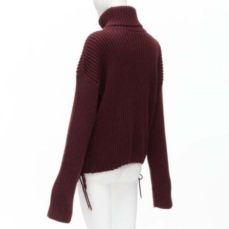 GUCCI 100% laine bordeaux Brown pull à col roulé à manches tombantes IT38 XS en vente 1